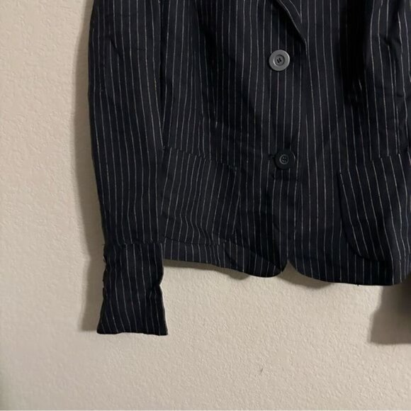 Max Studio Black Pinstripe Fully Lined Linen Blazer Jacket-Size 12 - Picture 3 of 11